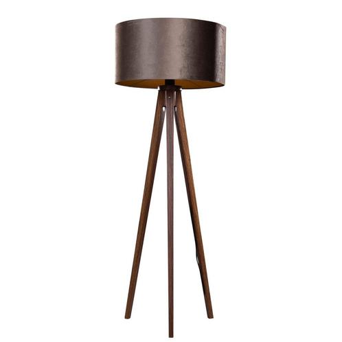 Vloerlamp tripod walnoot hout met velours kap bruin 50cm -, Huis en Inrichting, Lampen | Vloerlampen, Nieuw, Overige materialen