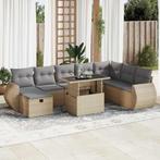 vidaXL 9-delige Loungeset met kussens poly rattan beige, Verzenden, Nieuw, Rotan, Loungeset