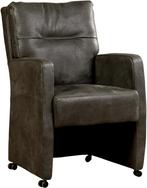Donkergrijze leren landelijke eetkamerfauteuil - Kenia Leer, Huis en Inrichting, Overige kleuren, Nieuw, Leer, Ophalen of Verzenden