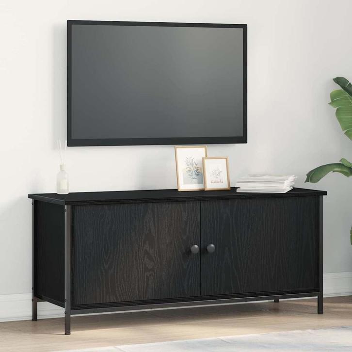 vidaXL TV Kast Zwart eiken 100 x 35 x 45 cm Bewerkt hout, Huis en Inrichting, Kasten | Televisiemeubels, Nieuw, Minder dan 50 cm