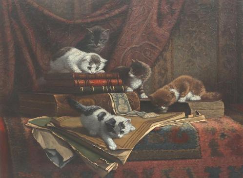 Cornelis Raaphorst (1875-1954), Vier spelende kittens, Antiek en Kunst, Kunst | Schilderijen | Klassiek