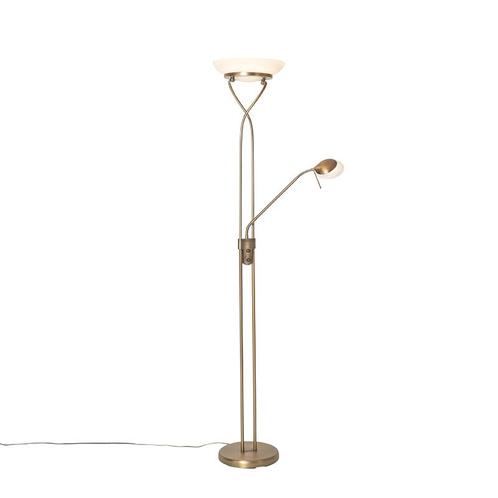 Vloerlamp brons incl. LED en dimmer met leeslamp - Empoli, Huis en Inrichting, Lampen | Vloerlampen, Nieuw, Overige materialen