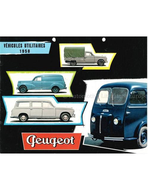 1958 PEUGEOT BEDRIJFSAUTOS PROGRAMMA BROCHURE FRANS, Boeken, Auto's | Folders en Tijdschriften, Peugeot