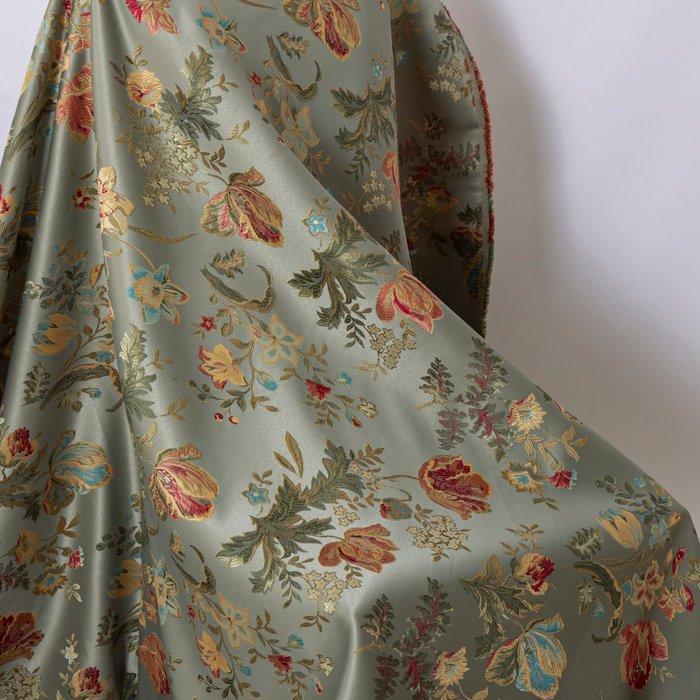 Brokaatstof (Lampasso) Italiaans - Groene zijde –, Antiek en Kunst, Antiek | Kleden en Textiel