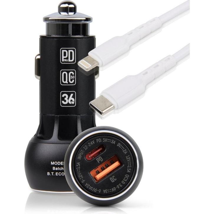 Snellader iPhone + iPhone Oplader Kabel USB C - 36W Max, Telecommunicatie, Autoladers, Ophalen of Verzenden