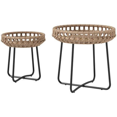 TRUUSK 2-delige Set Bijzettafel Polyrattan Ø60/41 Cm Rond We, Tuin en Terras, Overige Tuin en Terras, Nieuw, Verzenden