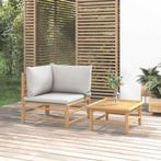 vidaXL 2-delige Loungeset met kussens bamboe lightgrijs, Tuin en Terras, Tuinsets en Loungesets, Verzenden, Nieuw, Hout, Loungeset