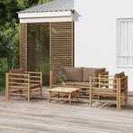 vidaXL 5-delige Loungeset met kussens bamboe taupe, Tuin en Terras, Verzenden, Nieuw, Hout, Loungeset