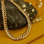 Gouden platte gourmetschakel armband | 19,5 cm (unisex), Sieraden, Tassen en Uiterlijk, Armbanden, Ophalen of Verzenden, Gebruikt