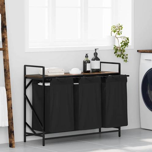 vidaXL Wasmand 3 vakken met plank gerookt eikenkleurig, Tuin en Terras, Droogmolens en Wasrekken, Nieuw, Verzenden