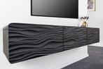 Design TV-meubel WAVE 160cm zwart mango massief hout - 43477, Huis en Inrichting, Kasten | Televisiemeubels, Ophalen of Verzenden