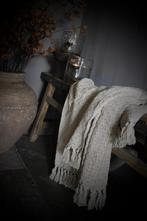 Plaid katoen Beige franje 180 x 130 cm, Ophalen of Verzenden, Nieuw