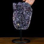 Geweldige dieppaarse amethist met calcietkristallen - Druse, Verzamelen, Nieuw