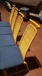 stoelen 4 stuks riet rotan hout stoffen zitting, Hout, Gebruikt, Blauw, Ophalen of Verzenden