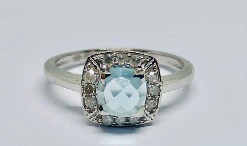 Zonder Minimumprijs - Ring - 9 kt. Witgoud Aquamarijn -, Sieraden, Tassen en Uiterlijk, Ringen