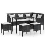 L-Vormige Loungeset zwart | Retourdeal | Ruime Tuinset, Tuin en Terras, Tuinsets en Loungesets, Rotan, 6 zitplaatsen, Nieuw, Ophalen of Verzenden