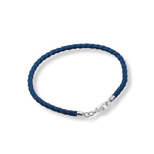 Bedelarmband van stevig gevlochten leer met zilveren slui..., Sieraden, Tassen en Uiterlijk, Armbanden, Verzenden