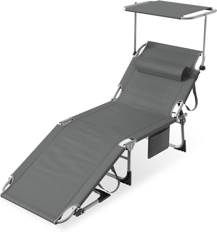 AufuN Zonneligstoel, inklapbaar met dak en zijvak, 195 x 68, Huis en Inrichting, Woonaccessoires | Overige, Zo goed als nieuw