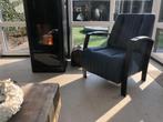 Leren fauteuil met stalen frame - blauw leer, Huis en Inrichting, Fauteuils, Nieuw, Ophalen of Verzenden, Industrieel, 50 tot 75 cm