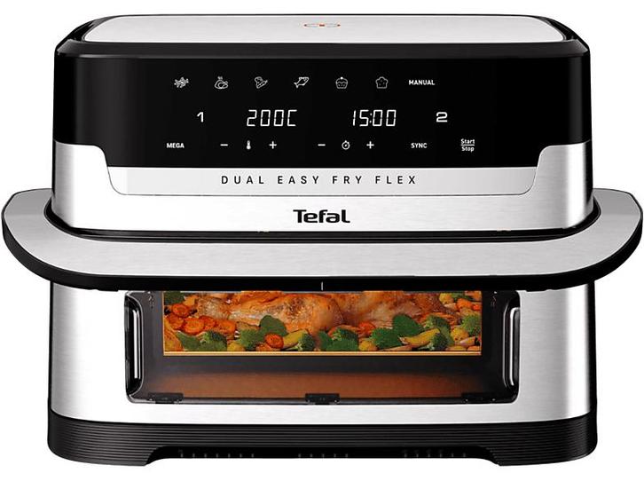 Tefal -   Dual Easy Fry Flex Xxl 9l Airfryer Rvs, Witgoed en Apparatuur, Airfryers, Airfryer, Nieuw, Verzenden