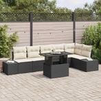 vidaXL Tuin Sofa Set met kussen met opslag 7 pcs Zwart poly, Verzenden, Nieuw, Rotan