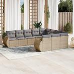 vidaXL 10-delige Loungeset met kussens poly rattan beige, Tuin en Terras, Verzenden, Nieuw, Rotan, Loungeset