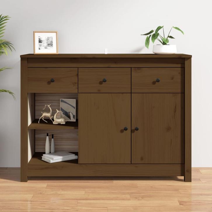 vidaXL Dressoir 100x35x74 cm massief grenenhout honingbruin, Huis en Inrichting, Kasten | Dressoirs, 25 tot 50 cm, Nieuw, 100 tot 150 cm