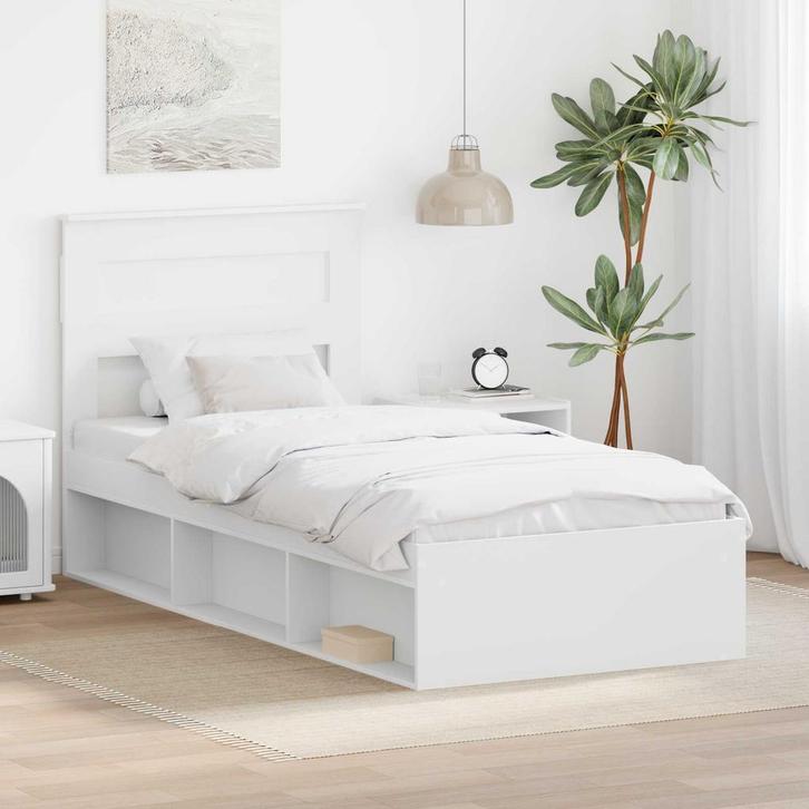 vidaXL Bedframe met matras met lade Wit 75 x 190 cm Massief, Huis en Inrichting, Slaapkamer | Bedden, Wit, Nieuw, Hout, Verzenden