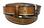 Natuurleren riem Vintage cognac met streep 4 cm. breed, Kleding | Heren, Verzenden, Nieuw