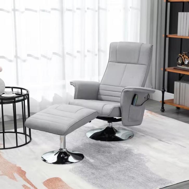 Elektrische Massagestoel Grijs – Met Voetensteun 8 punten, Huis en Inrichting, Stoelen, Grijs, Nieuw, Metaal, Stof, Overige materialen