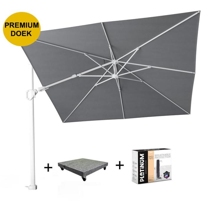 Challenger T2 premium zweefparasol 300x300 cm witte mast, Tuin en Terras, Parasols, Nieuw, Ophalen of Verzenden