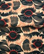 Linnen Viscose Natural Flowers Beige/Zwart, Nieuw, Zwart