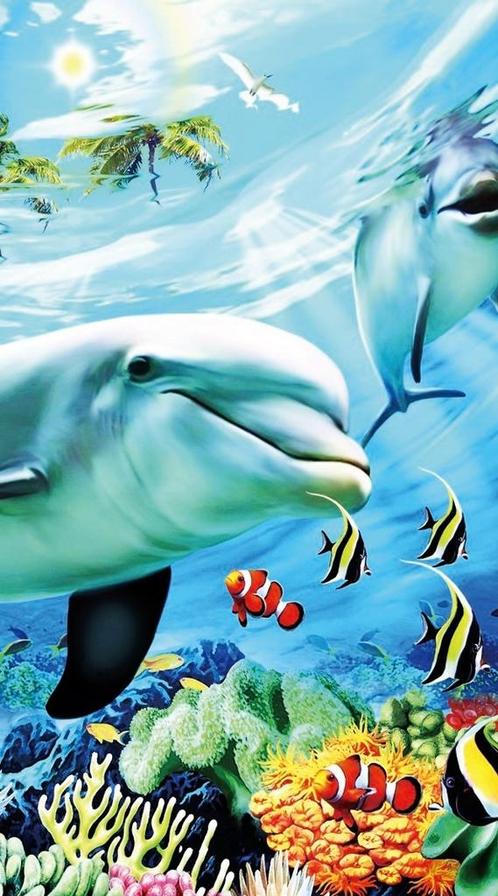 Strandlaken Dolfijnen en vissen - microvezel - 100x180 cm, Diversen, Overige Diversen, Nieuw, Verzenden