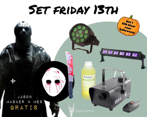 Halloweenset Friday 13th Rookmachine, Blacklight En Par Spot, Muziek en Instrumenten, Licht en Laser, Overige typen, Nieuw, Verzenden