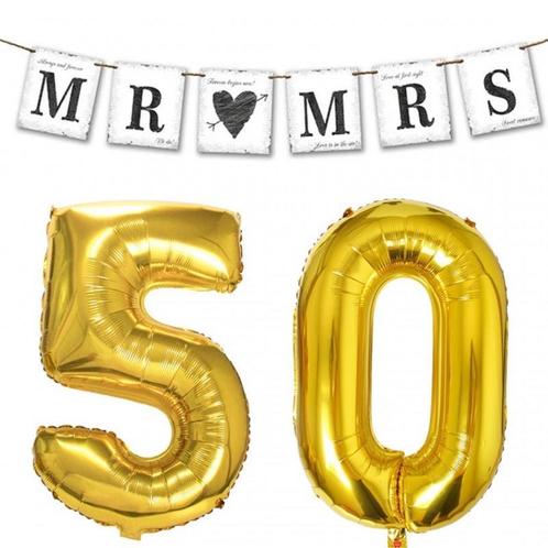 Mr and Mrs Always and Forever set 50 jaar goud met slinger e, Hobby en Vrije tijd, Feestartikelen, Abraham of Sarah, Feestartikel