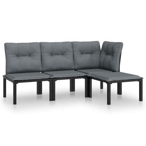 Loungeset Rattan Zwart/Grijs - Retourdeal - Tuinplezier!, Tuin en Terras, Tuinsets en Loungesets, Nieuw, Rotan, Loungeset, 4 zitplaatsen