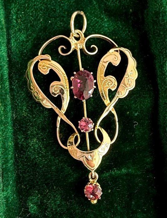 Hanger - 9 kt. Geel goud - 9ct Art Nouveau lavaliere, Sieraden, Tassen en Uiterlijk, Antieke sieraden