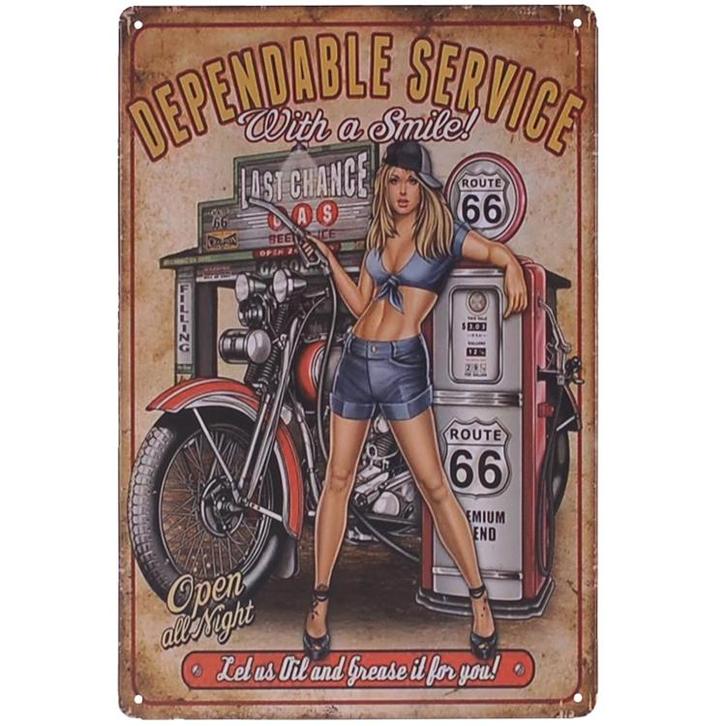 Metalen plaatje - Motor Gasstation Route 66 NIEUW, Huis en Inrichting, Woonaccessoires | Tekstborden en Spreuken, Nieuw, Ophalen of Verzenden