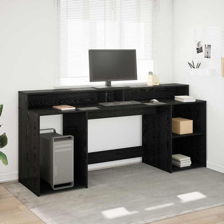 vidaXL Bureau met lade Zwart eiken 200 x 55 x 91 cm Bewerkt, Huis en Inrichting, Bureaus, Nieuw, Verzenden