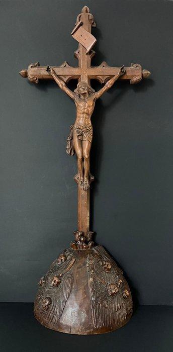 Crucifix - Hout - 1850-1900 - Groot kruisbeeld Golgotha, Antiek en Kunst, Kunst | Niet-Westerse kunst