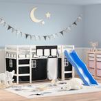 vidaXL Kinderhoogslaper met gordijnen 80x200 cm massief, Huis en Inrichting, Slaapkamer | Bedden, Eenpersoons, Verzenden, Zwart
