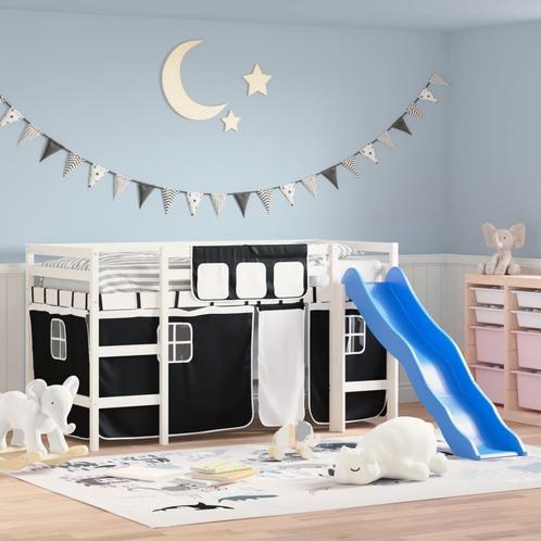 vidaXL Kinderhoogslaper met gordijnen 80x200 cm massief, Huis en Inrichting, Slaapkamer | Bedden, 80 cm, 200 cm, Zwart, Eenpersoons