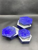 Set van 3 handgemaakte lapis lazuli Sieradendoos - Hoogte: