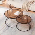 Salontafel set van 2 Kokkola rookglas bruin en zwart [en.cas, Huis en Inrichting, Tafels | Salontafels, Verzenden, Nieuw