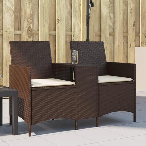 vidaXL Tuinbank 2-zits met tafel en kussens poly rattan, Tuin en Terras, Tuinsets en Loungesets, Nieuw, Rotan, Verzenden