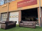 Bankstel CHESTERFIELD 3+2 zit banken bruin leer, Design, Zo goed als nieuw, Rechte bank, Leer