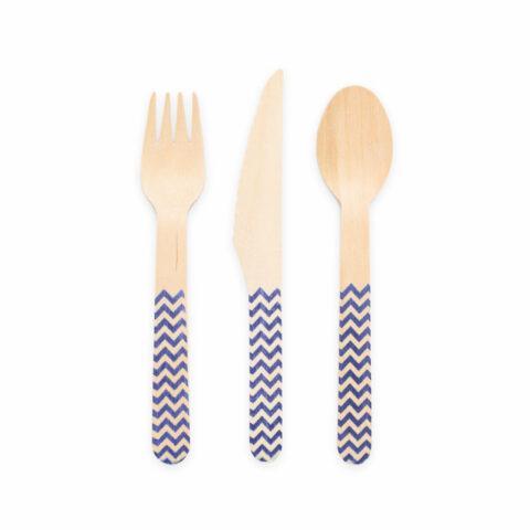Bestekset Blauw Hout 18st, Hobby en Vrije tijd, Feestartikelen, Nieuw, Verzenden