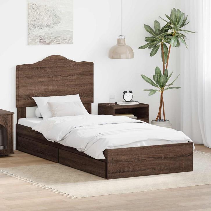 vidaXL Opslag bed met hoofdeinde Bruin Eiken 75 x 190 cm, Huis en Inrichting, Slaapkamer | Bedden, Bruin, Nieuw, Hout, Verzenden