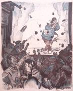 Posthuma bekogeld met rot voedsel op spotprent (lijst optie), Antiek en Kunst, Verzenden