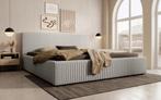 Meubella | Tweepersoonsbed 180x200 grijs fluffy ribstof, Verzenden, 180 cm, 200 cm, Modern